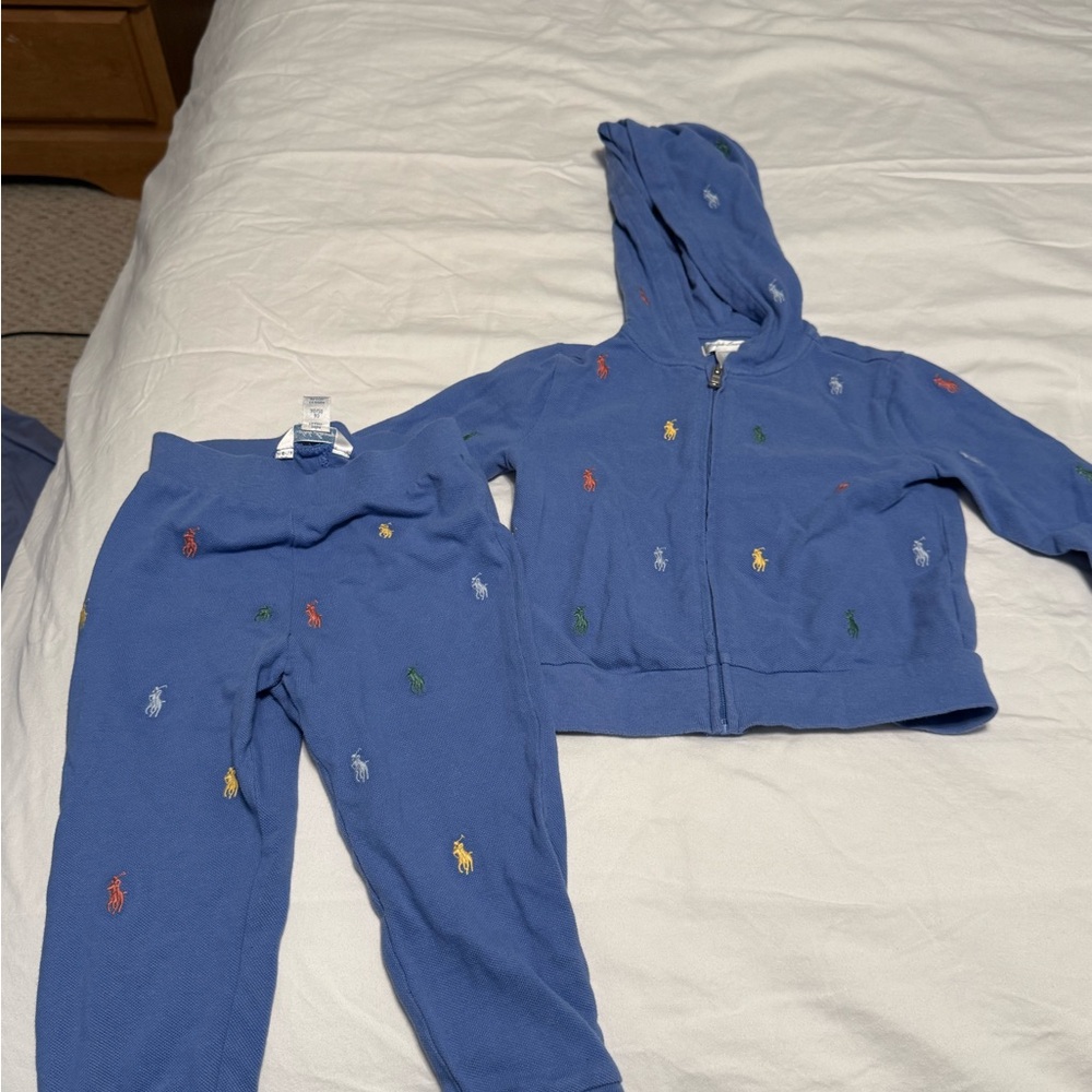 Ralph Lauren Blue Hoodie and Pants with Multicolor Embroidery